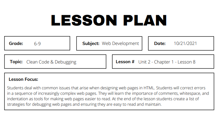 Lesson: Clean Code & Debugging (Web Development) | INFOhio Open Space
